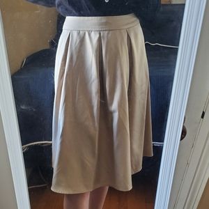 Pleated Khaki Midi Skirt